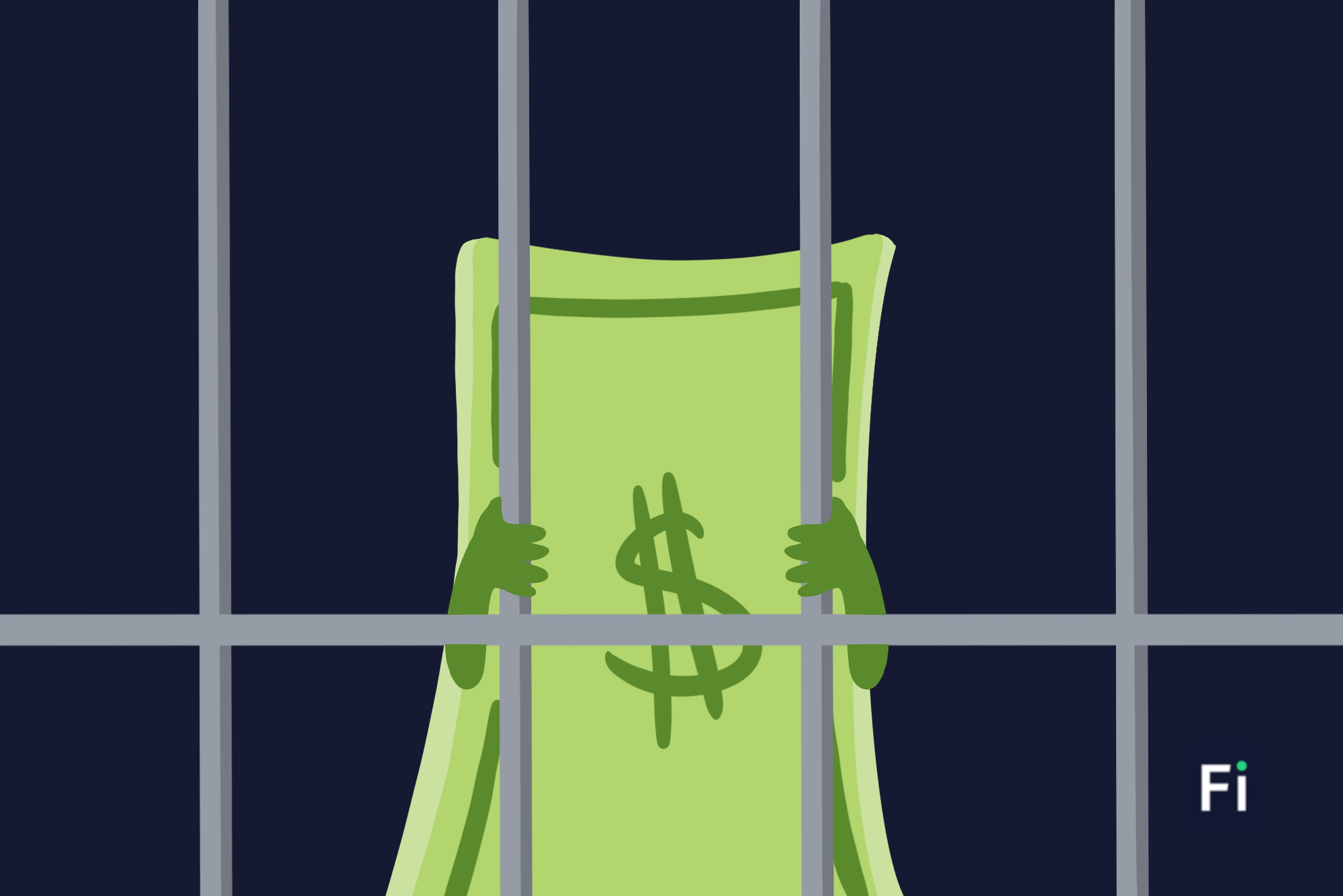 Un billete preso en una cárcel, simulando la esclavitud de salir de deudas